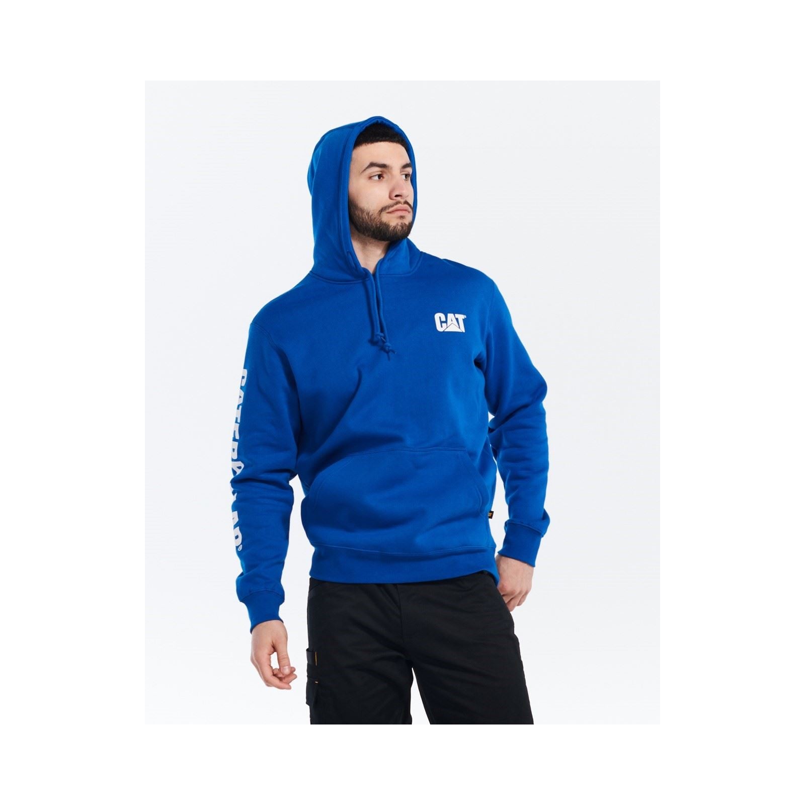 Caterpillar Trademark Banner Baumwoll Herrenblauer Kapuzensweatshirt