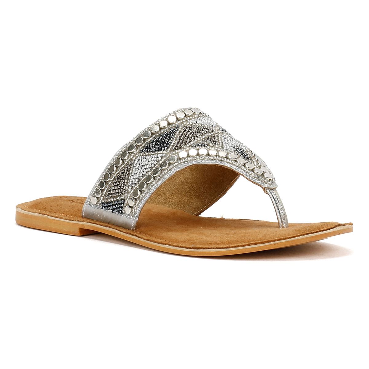 Tower London Wide Vamp Toepost Damen Silber Sandalen