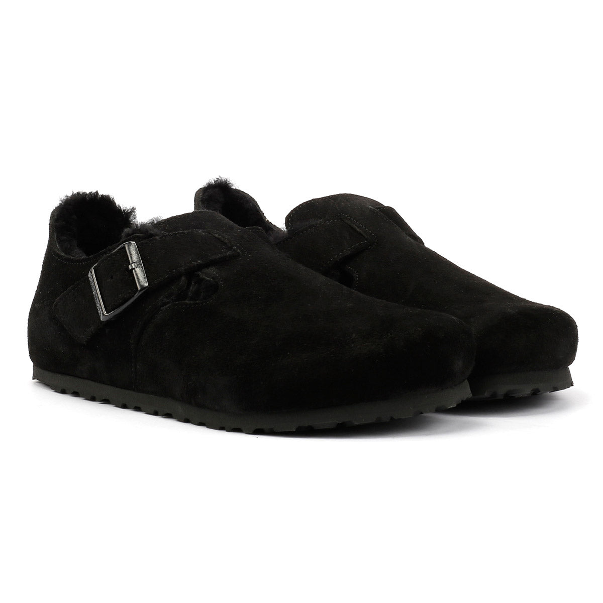 Birkenstock London Shearling Wildlederschuhe In Schwarz