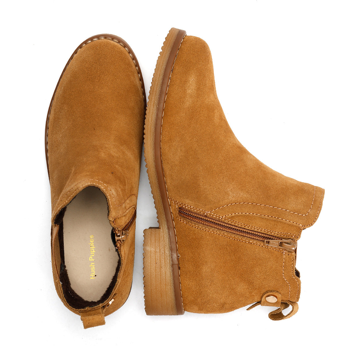 Hush Puppies Maddy Wide Wildleder Damen Stiefeletten In Tan