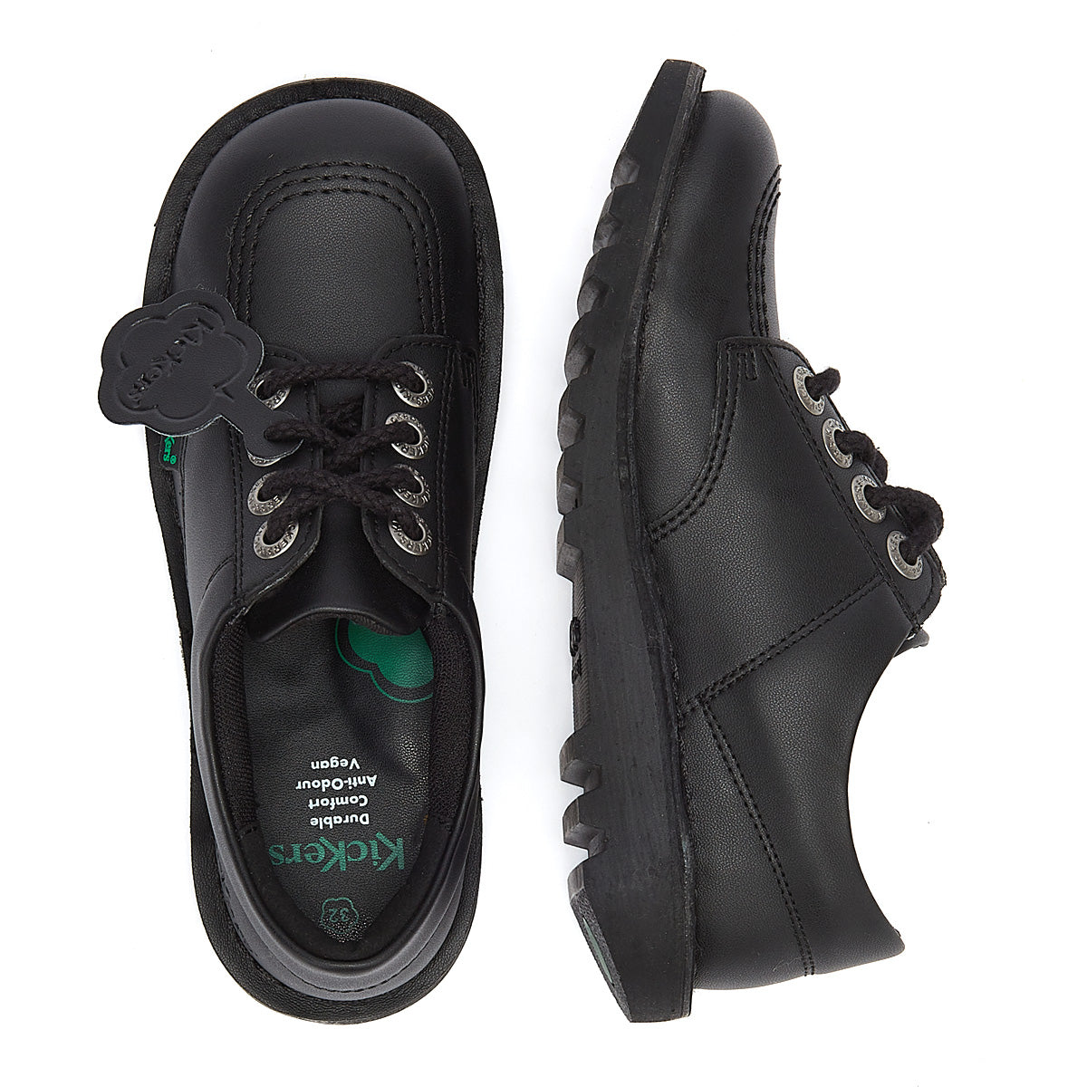 Kickers Kick Lo Jugend Schwarz Leder Schulschuhe