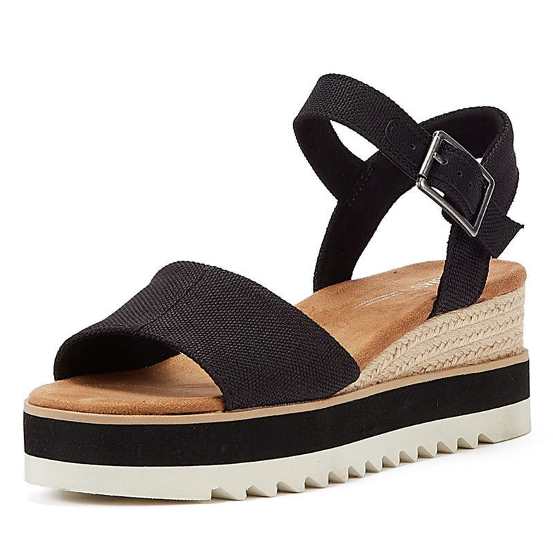 TOMS Diana Canvas Wedge Schwarze Sandale für Damen
