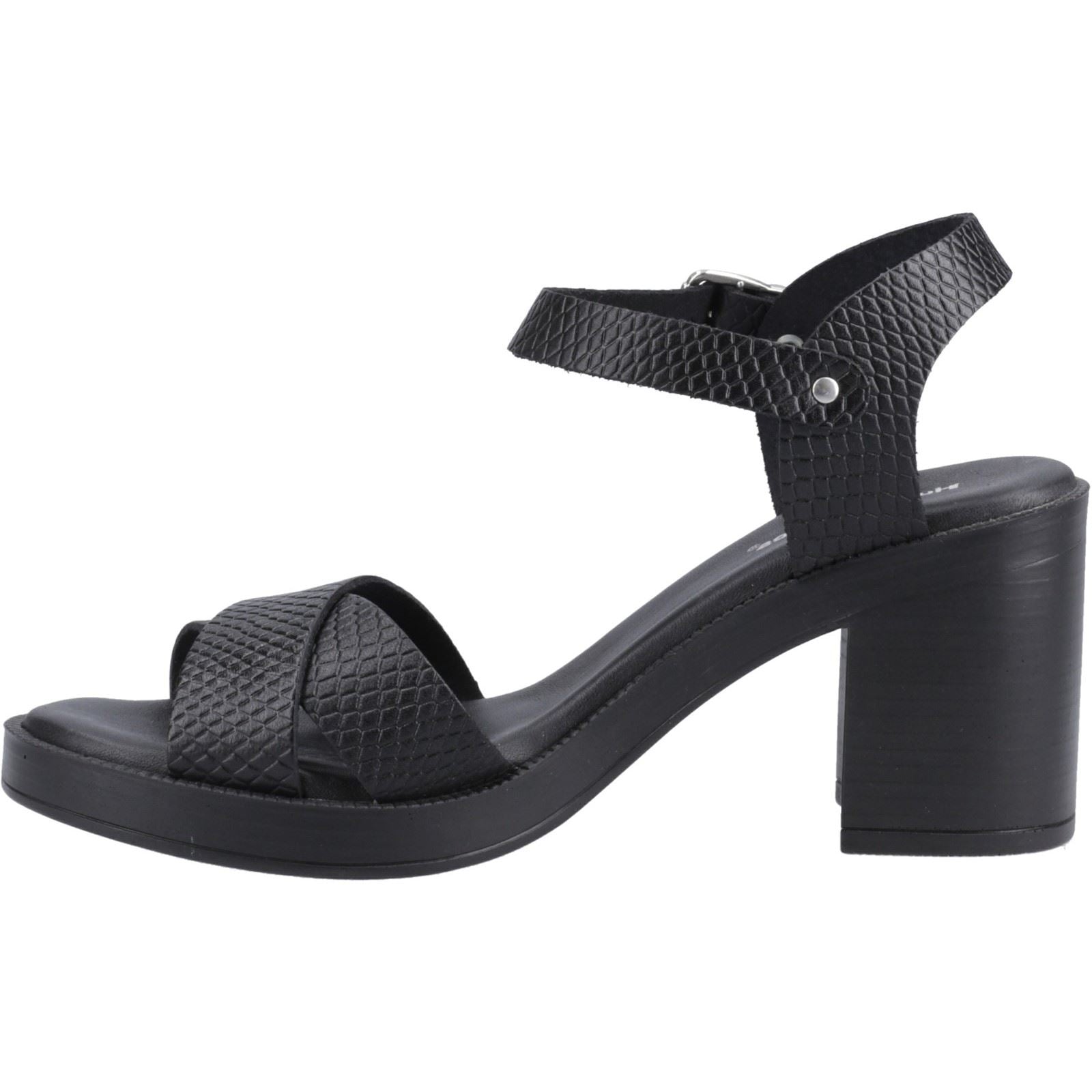 Hush Puppies Georgia Damen Sandalen Aus Schwarzem/Schlangenleder Echtleder