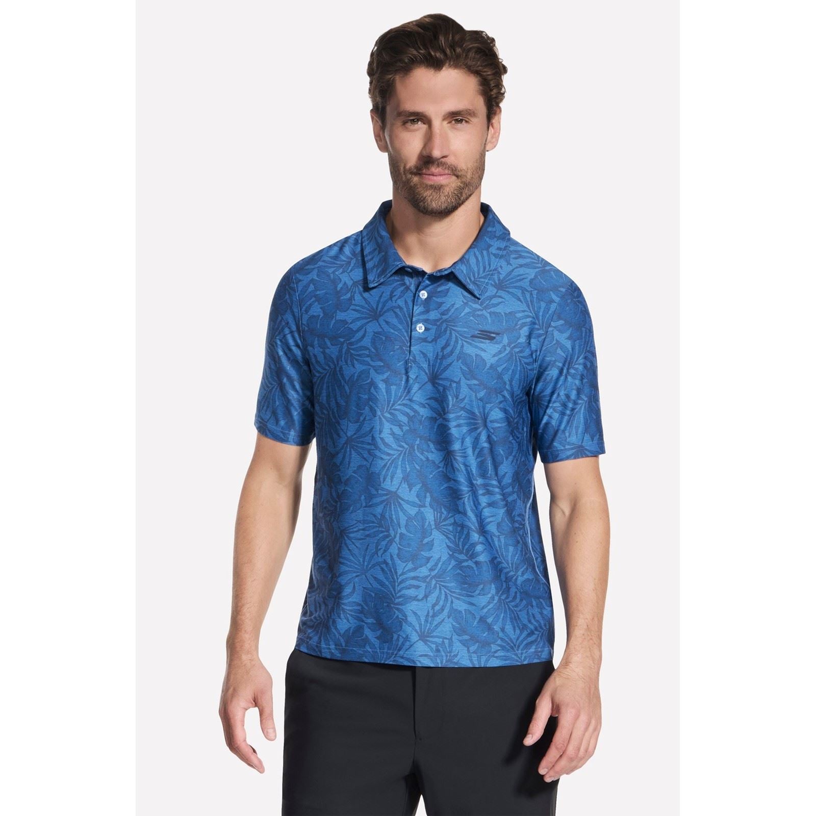 Skechers GO DRI All Day Printed Polyester Herren Blaues Polohemd