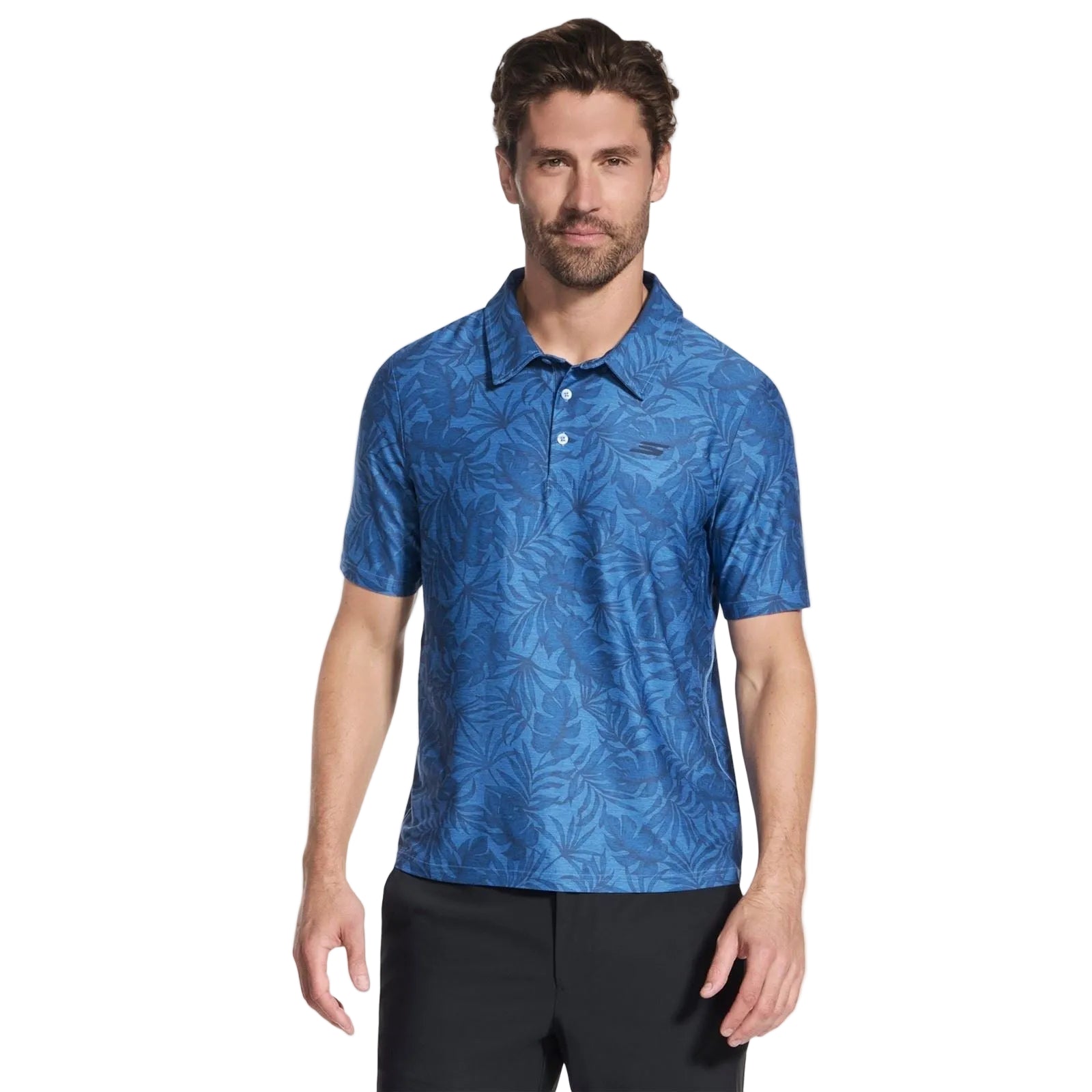 Skechers GO DRI All Day Printed Polyester Herren Blaues Polohemd