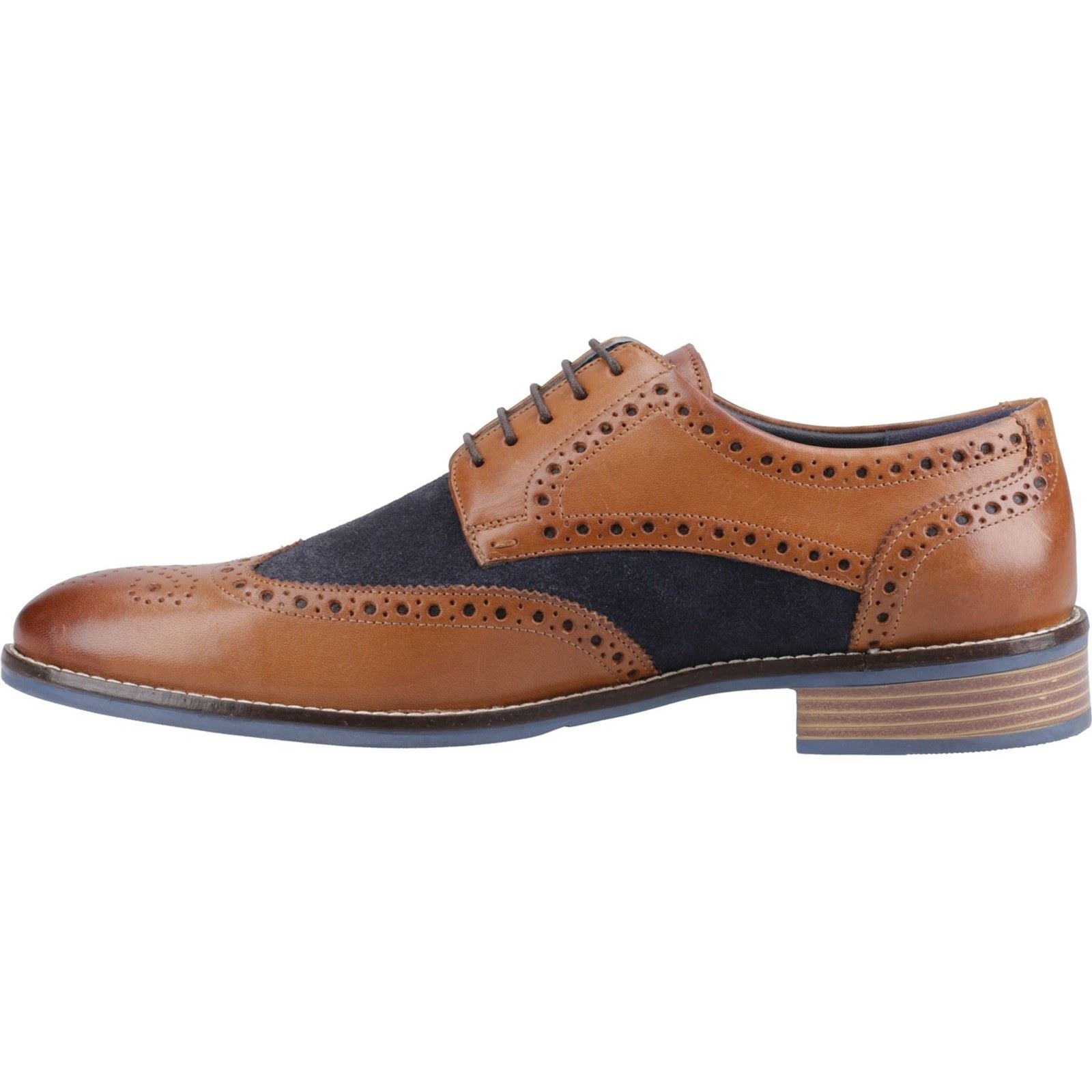 Hush Puppies Dustin Leder/Wildleder Herren Brogues Schuhe in Beige/Blau