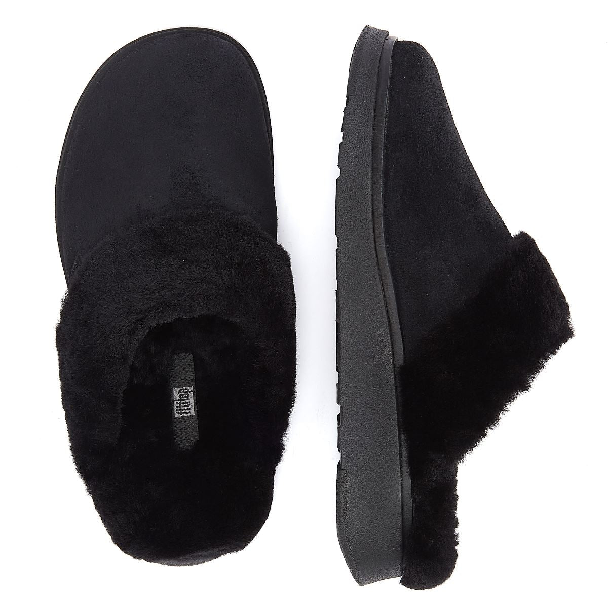 FitFlop Shearling-Kragen Damen Hausschuhe In Schwarz