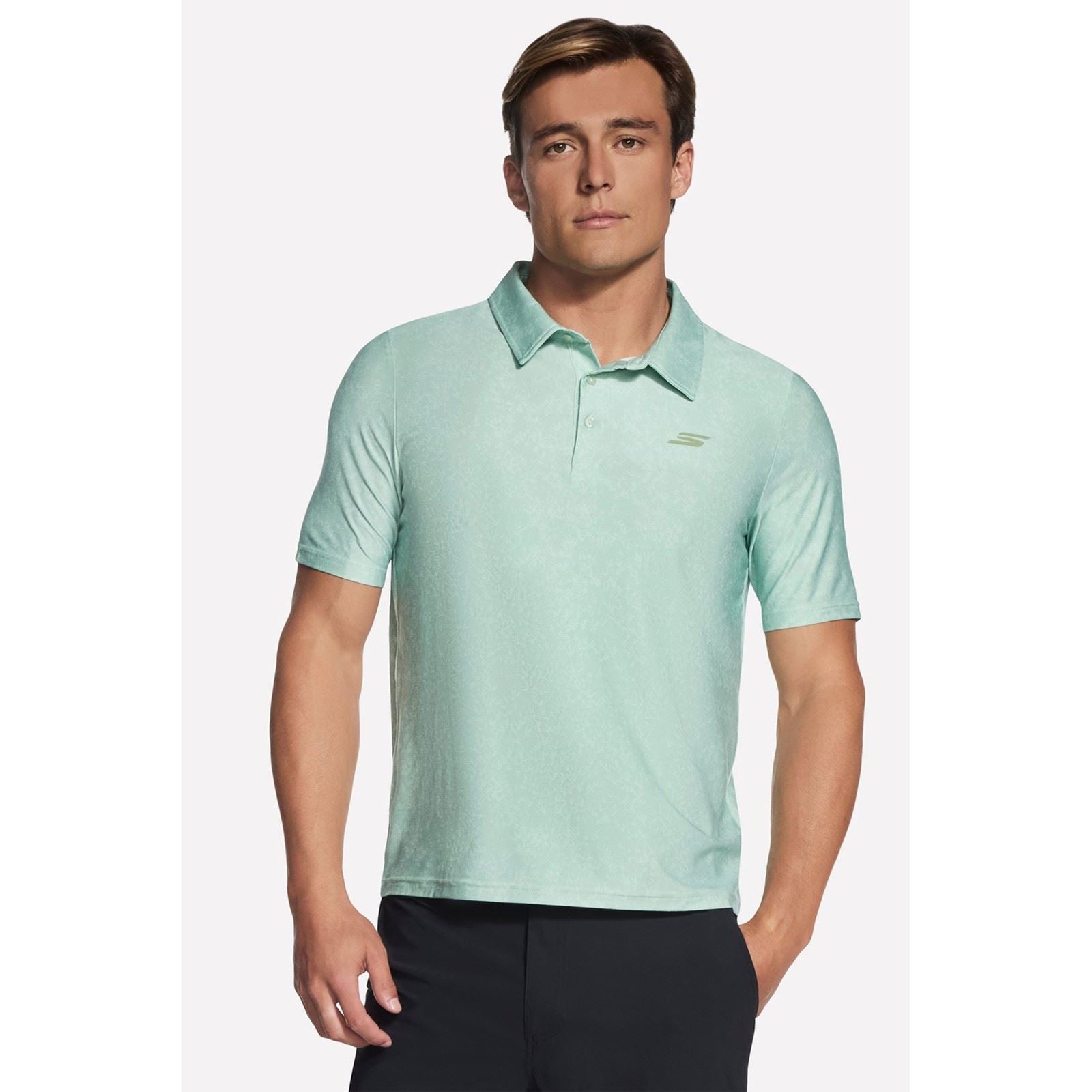 Skechers GO DRI All Day Printed Polyester Herren Polo-Shirt In Grün
