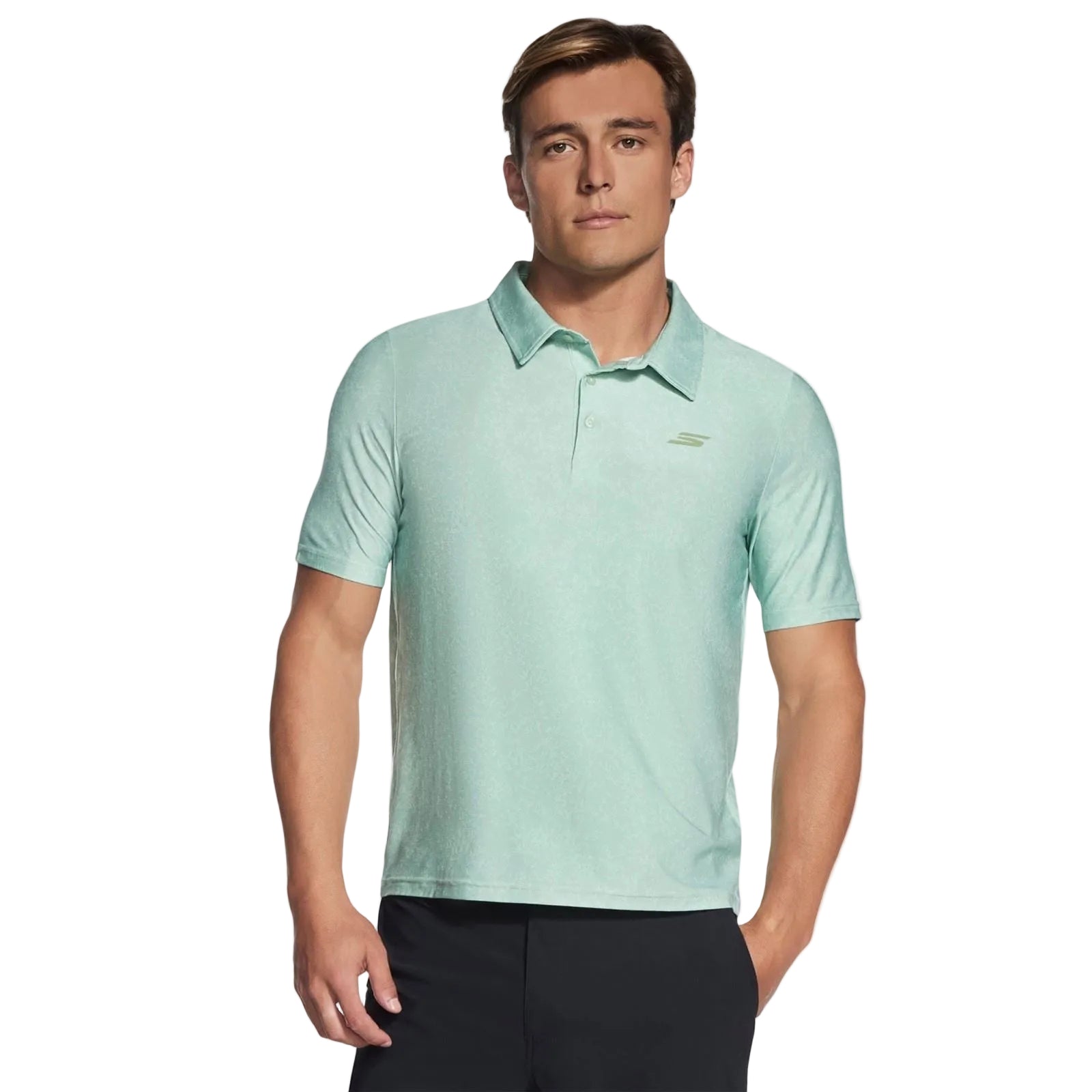 Skechers GO DRI All Day Printed Polyester Herren Polo-Shirt In Grün