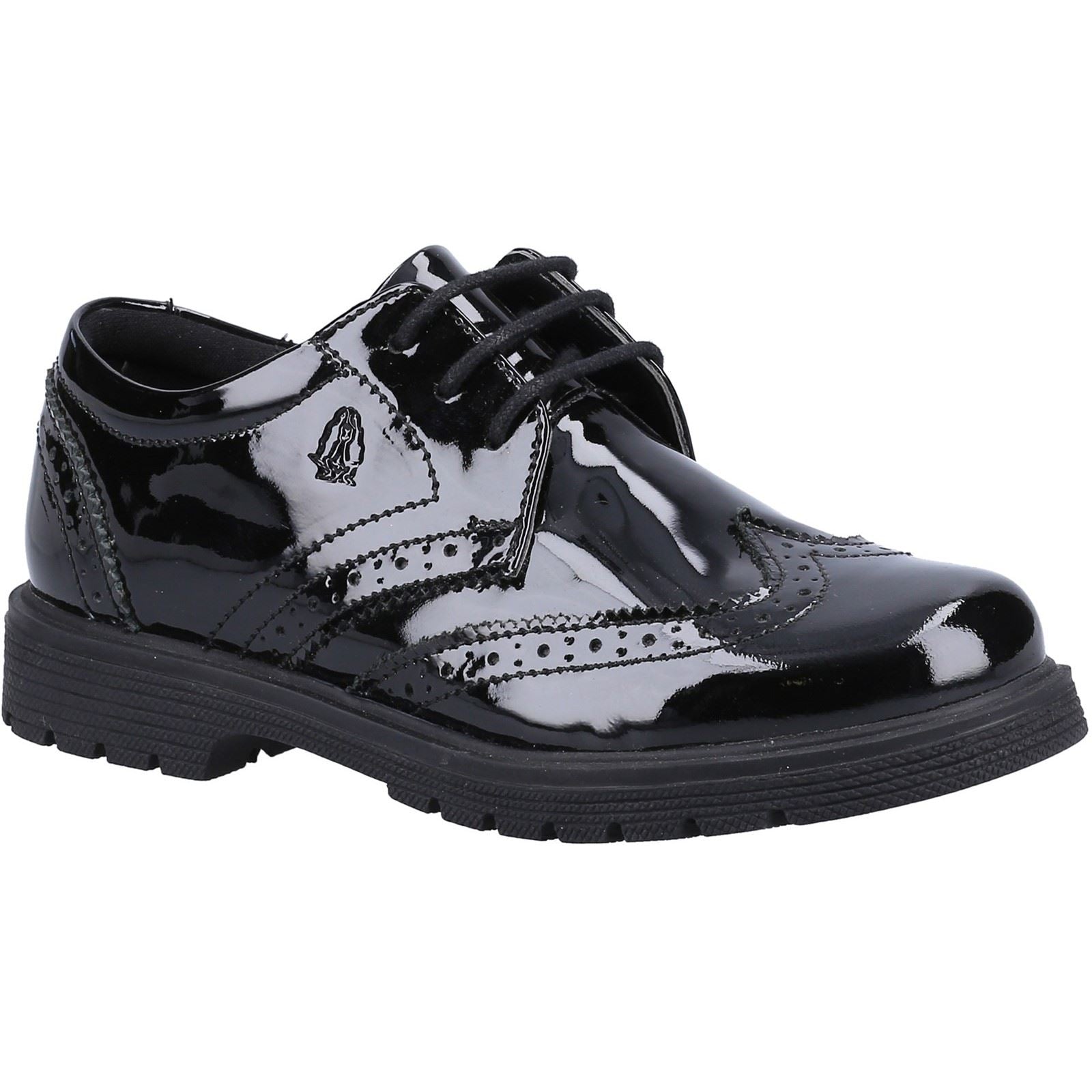 Hush Puppies SALLY PATENT JUNIOR Mädchen Brogues Aus Schwarzem Leder