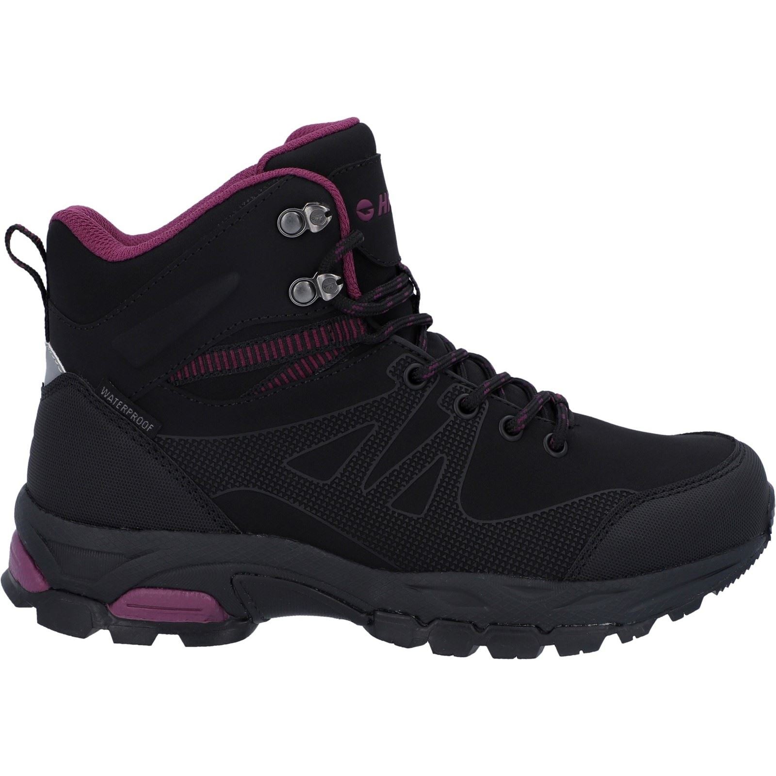 Hi-Tec Jackdaw Mid WP Polyester Damen Schwarz/Burgunder Wanderstiefel