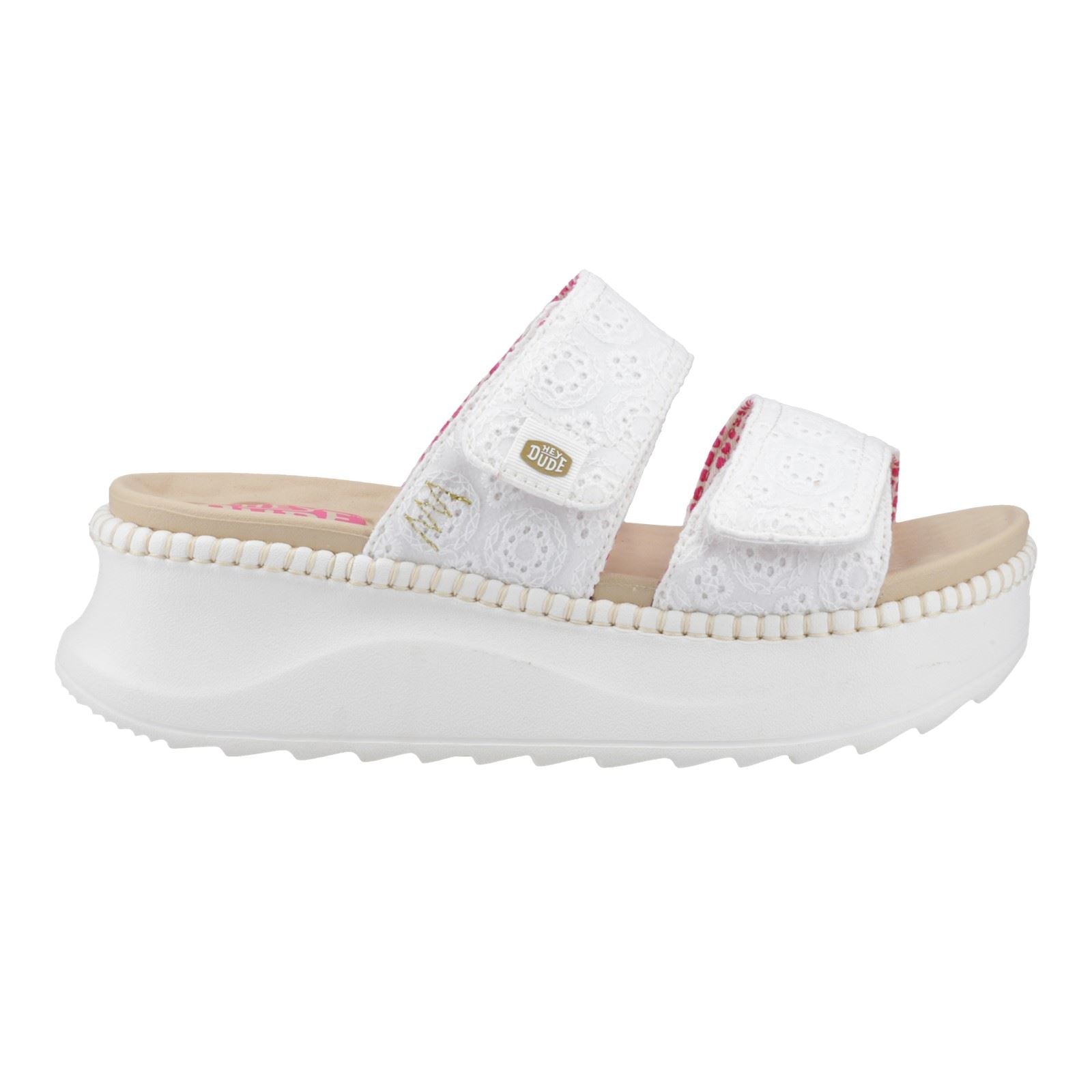 HEYDUDE Delray Slide Eyelet Damen Sandalen Aus Weißer Baumwolle