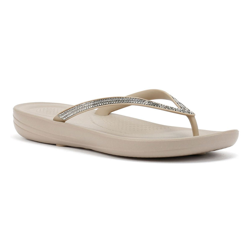 FitFlop Iqushion Ombre Sparkle Damen Zehentrenner Aus Beigeem Gummi
