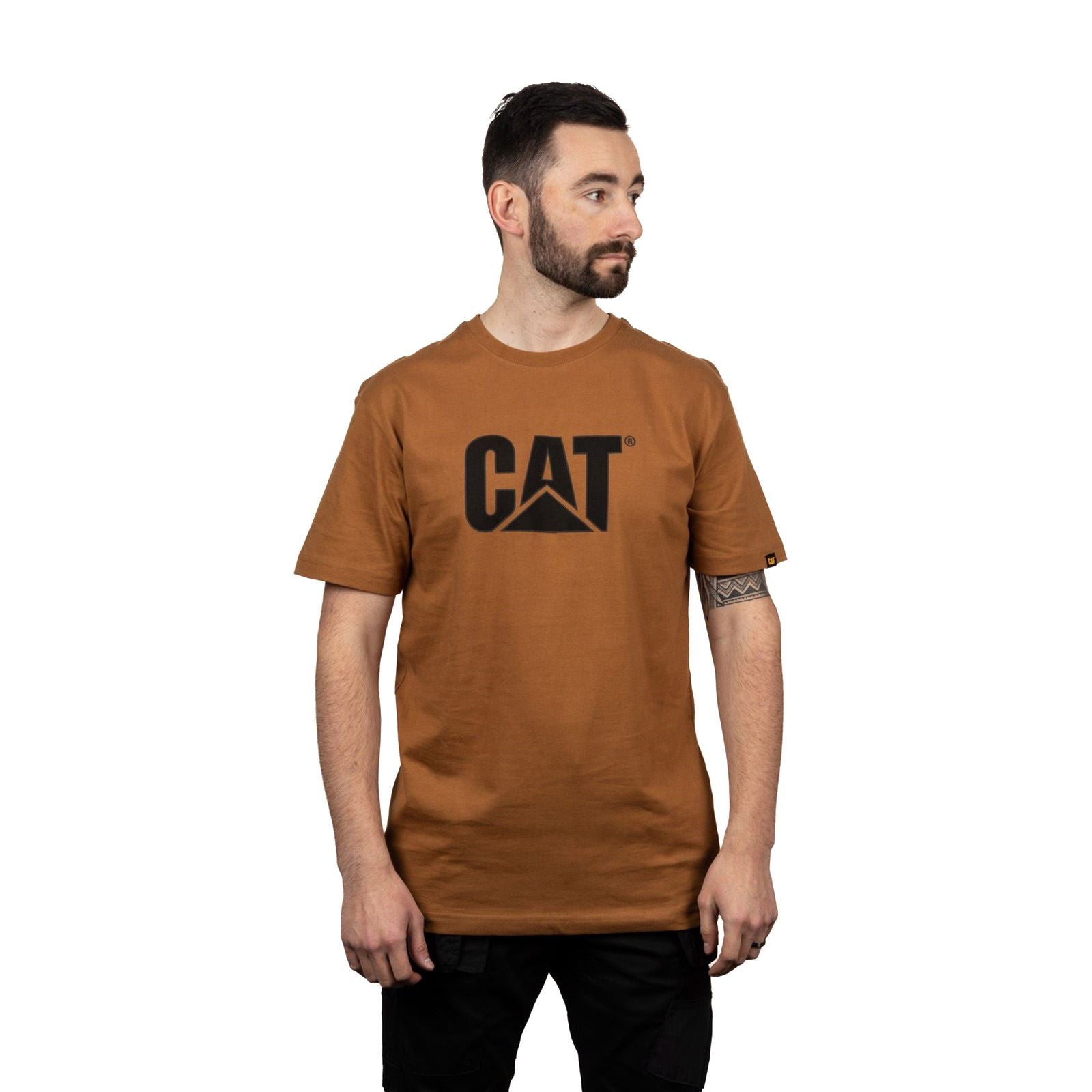 Caterpillar Trademark Logo Baumwoll Herren Bronze Kurzarm T-Shirts