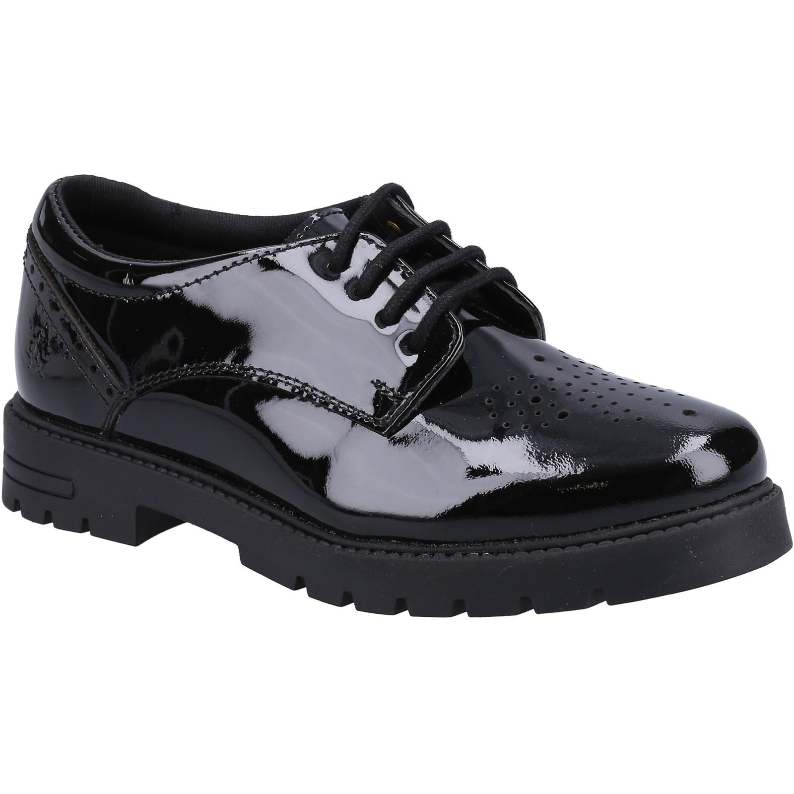 Hush Puppies Jayne Patent SNR Mädchenschuhe Aus Schwarzem Leder Mit Schnürung