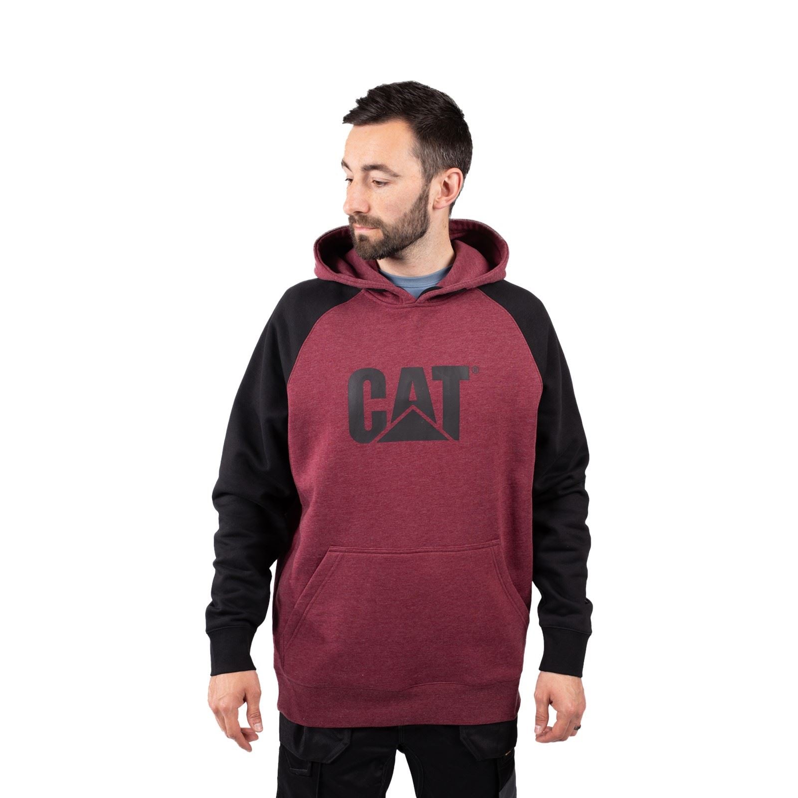 Caterpillar Raglan Baumwolle Herren Roter Kapuzenpullover
