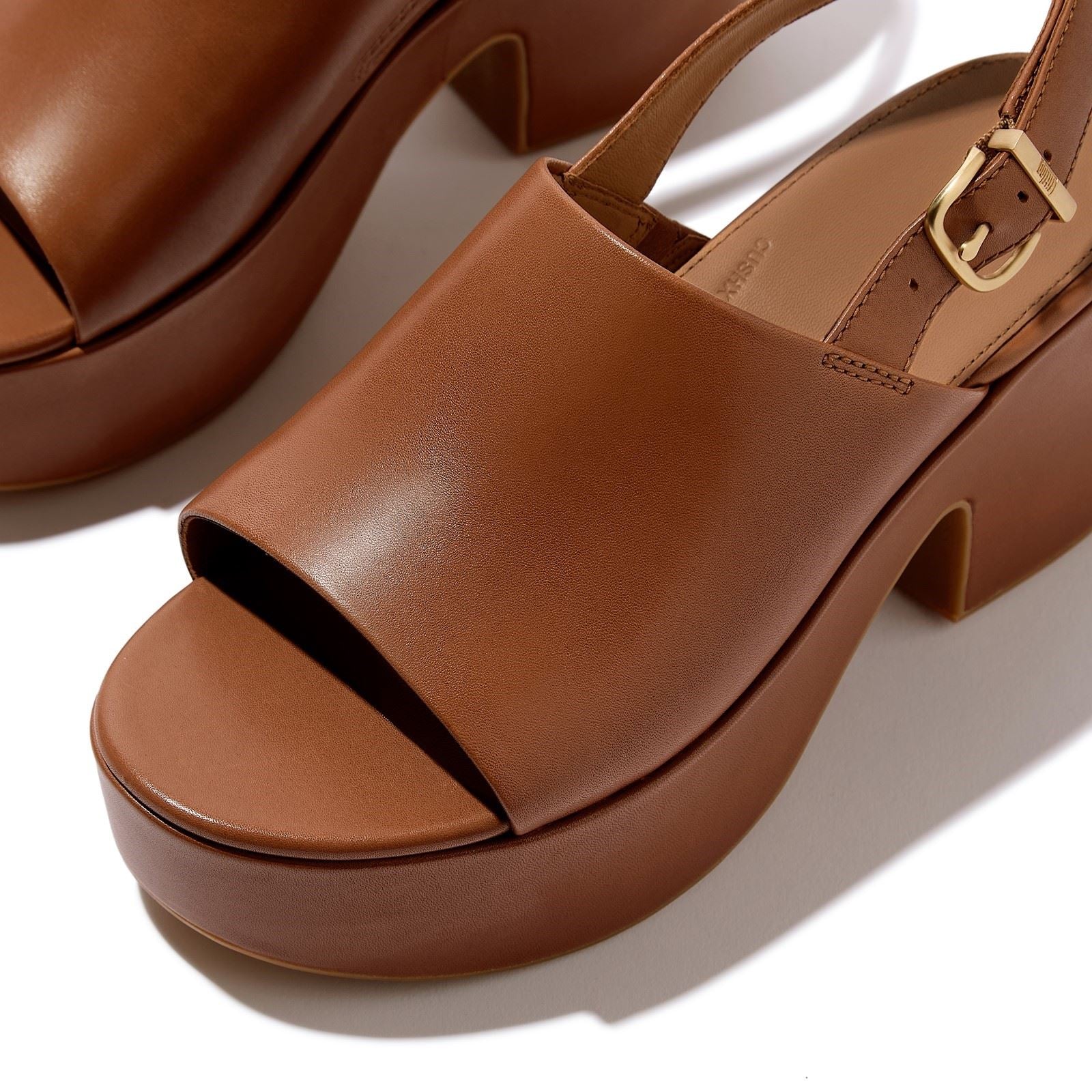 Fitflop Platfforms Heeled Backstrap Leder Damen Sandalen In Tiefem Braun