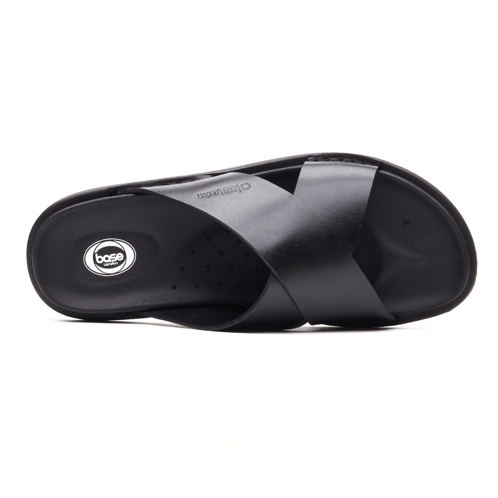 Base London Drift Leder Herren Schwarze Sandalen