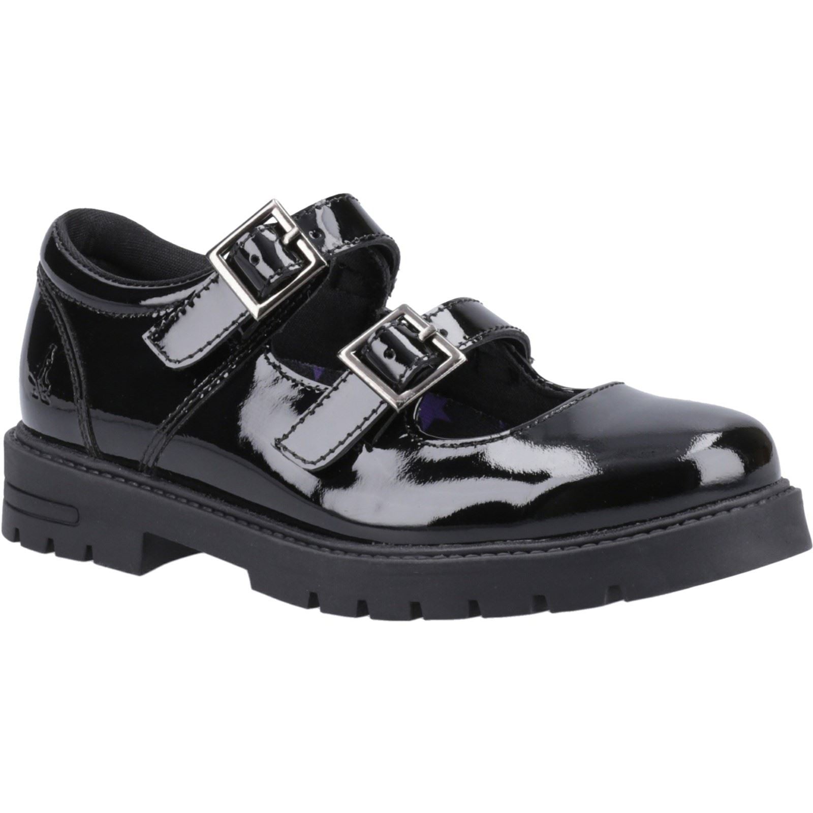 Hush Puppies Ella Patent Senior Mädchenschuhe Aus Schwarzem Leder