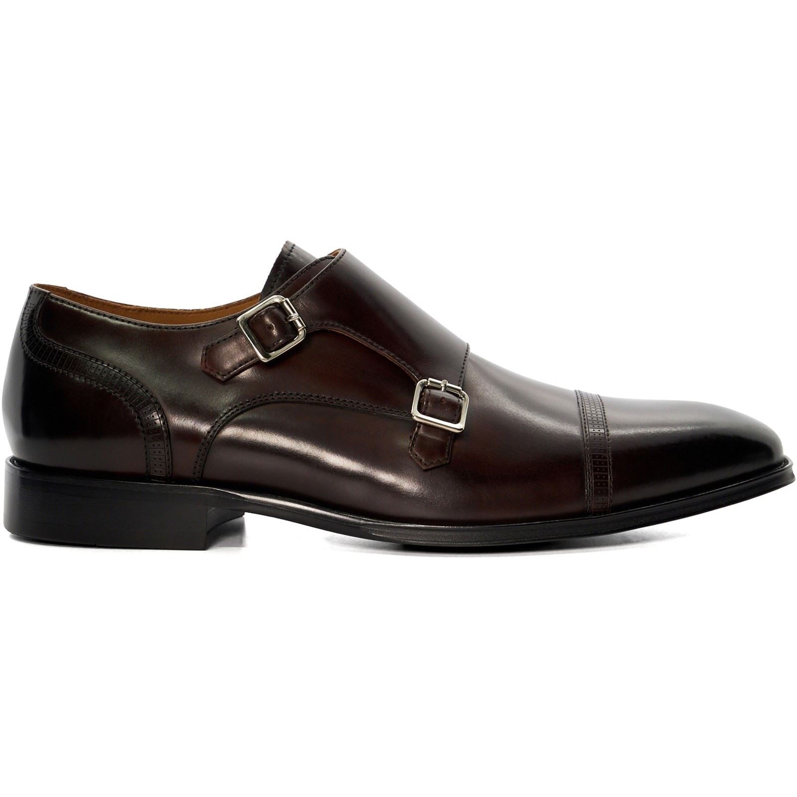 Dune Saloon Herrenschuhe Aus Braunem Leder Mit Doppel Monk Riemen