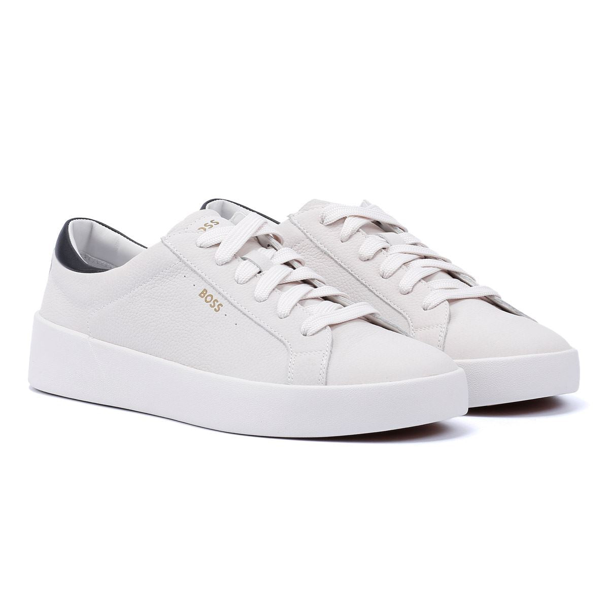 Boss Belwar Tennis Tumble Weiße Ledersneaker Für Herren