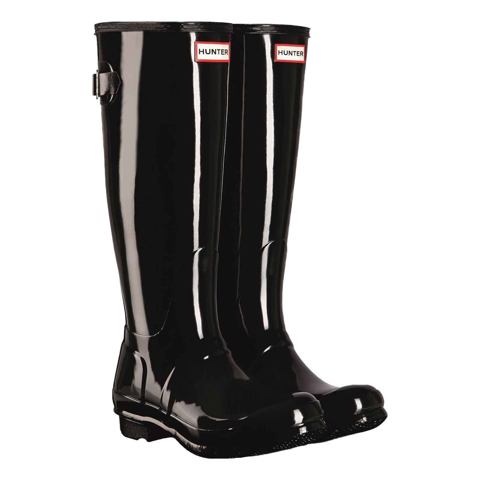 Hunter Tall Back Adjustable Gloss Gummistiefel Für Damen In Schwarz