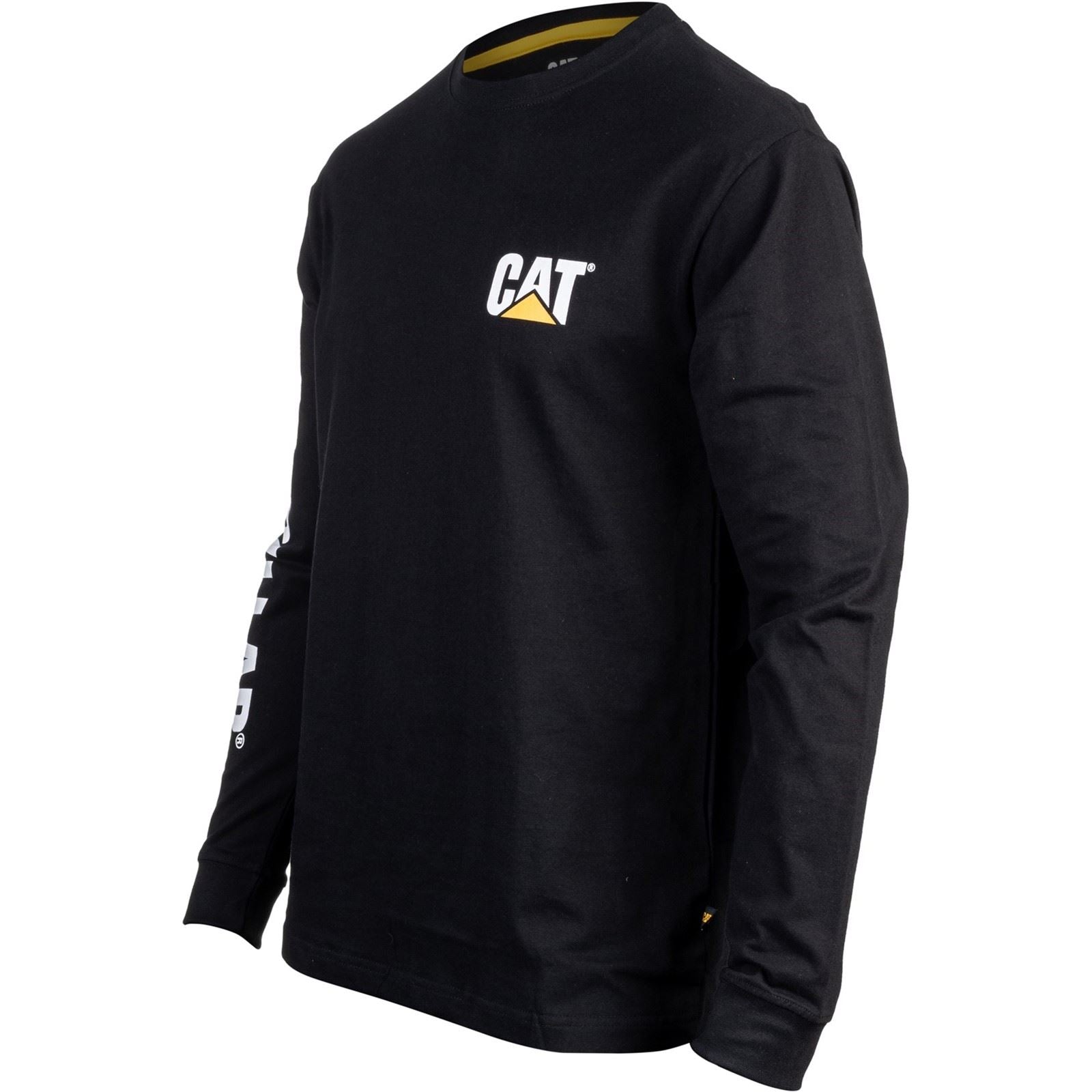 Caterpillar Trademark Banner Long Sleeve Baumwoll Herren Schwarzes T-Shirt