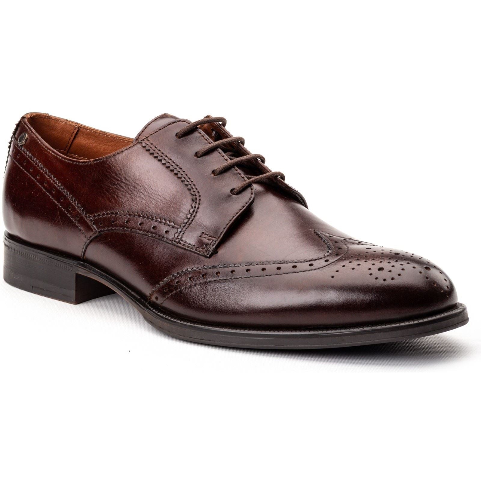 Base London Bell Lederschuhe Für Männer In Verbranntem Braun Mit Brogue Muster