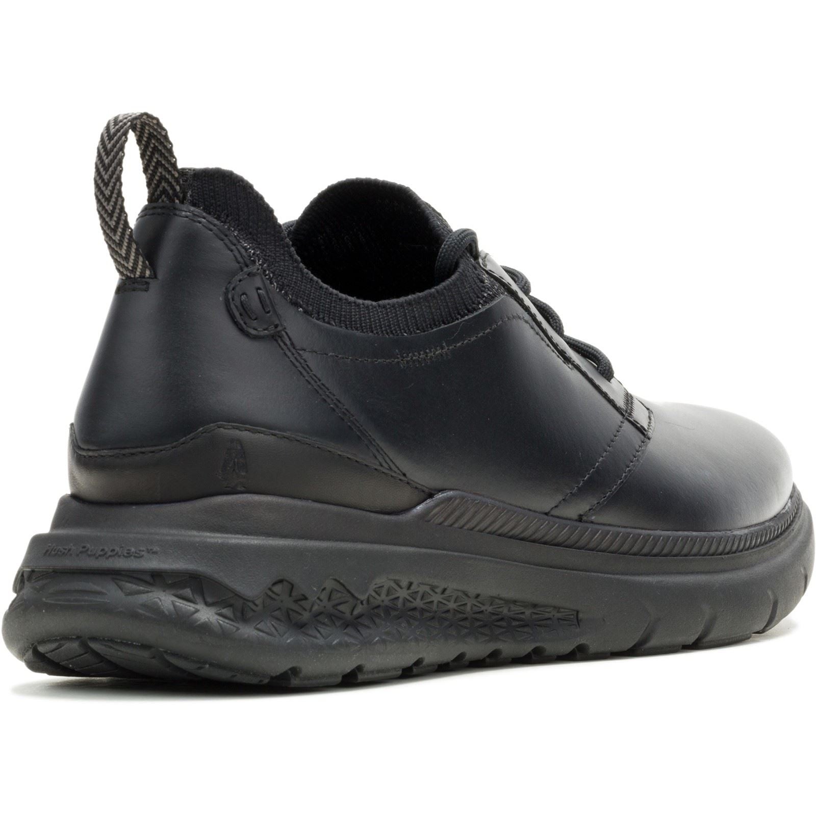 Hush Puppies Excel Leder Herrenschuhe in Schwarz/Schwarz mit Schnürung