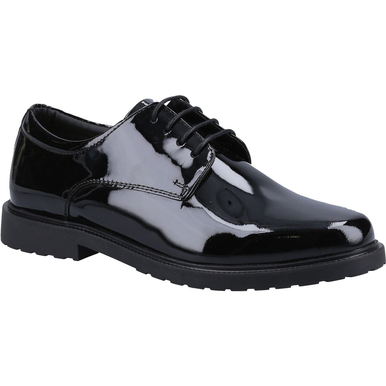 Hush Puppies Verity Slip On Leder Damen Lack Schwarze Brogues Schuhe