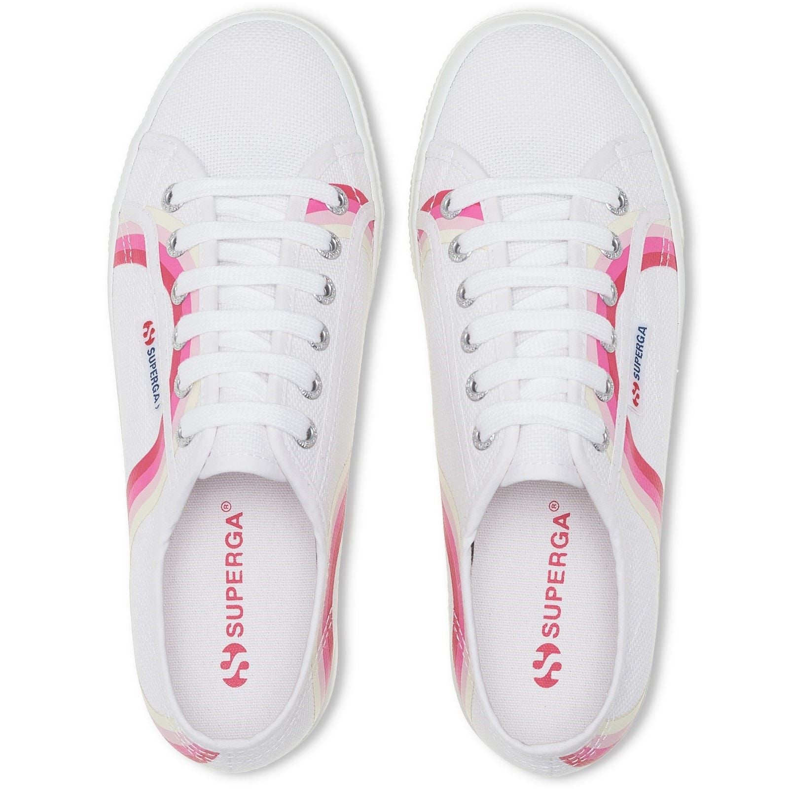 Superga 2790 Round Stripes Baumwoll Damen Sneaker In Weiß/Blau Schattiert