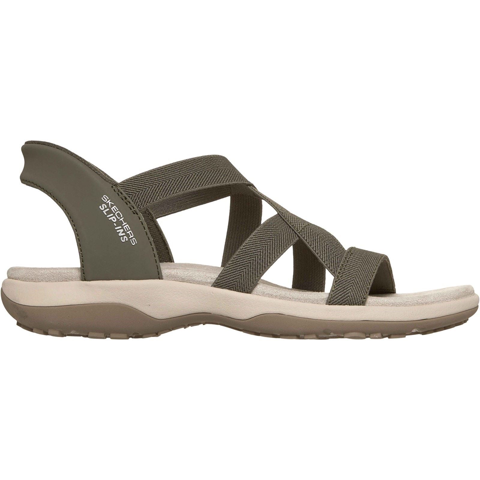 Skechers Reggae Slim Stretch Flex Textil Damen Oliven Sandalen