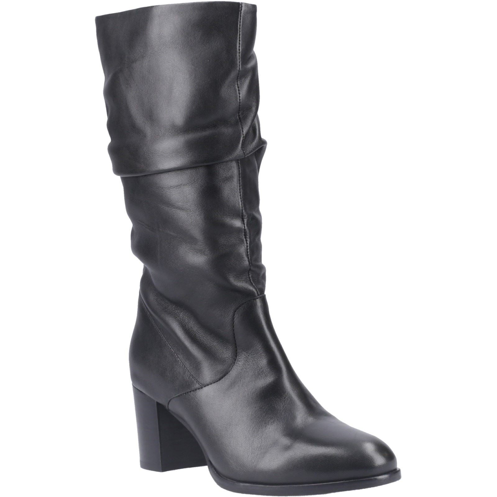 Hush Puppies Cosima Damen Stiefel aus schwarzem Leder mit hohem Absatz