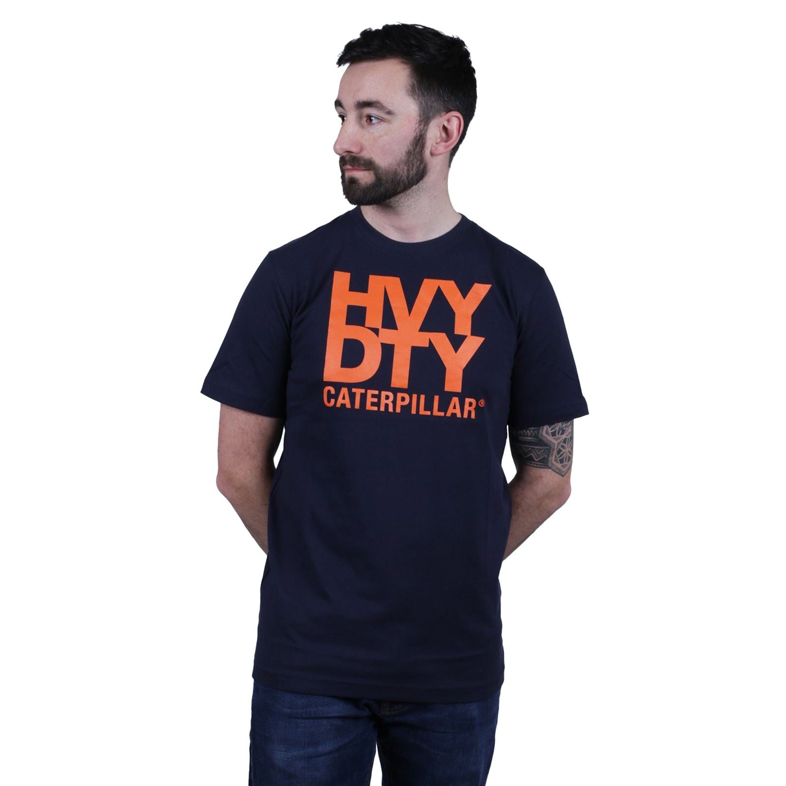 Caterpillar Heavy Duty Baumwoll Männer Schwarze Farbe Kurzarm-T-Shirts