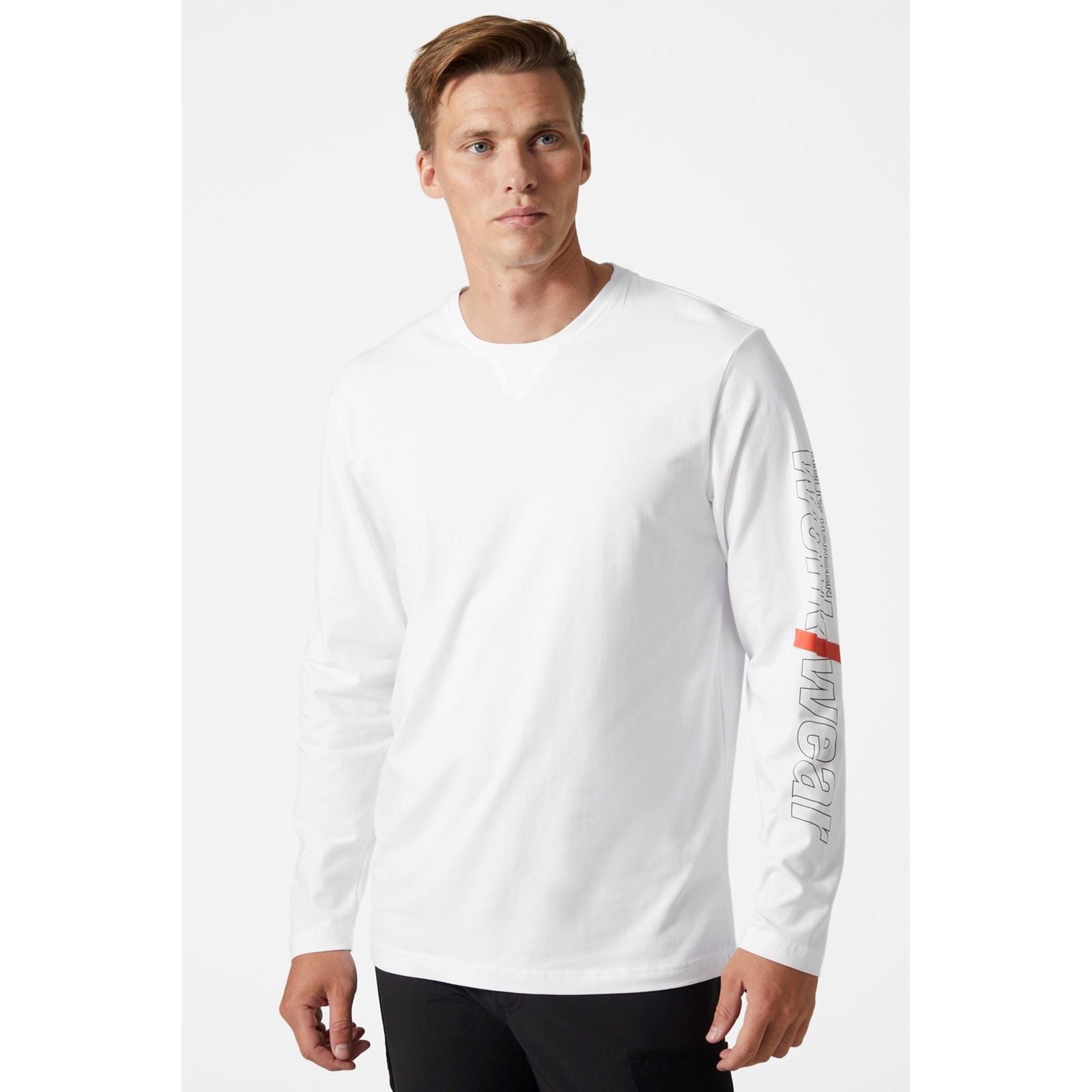 Helly Hansen Workwear Logo Longsleeve Baumwolle Herren Weißes T-Shirt
