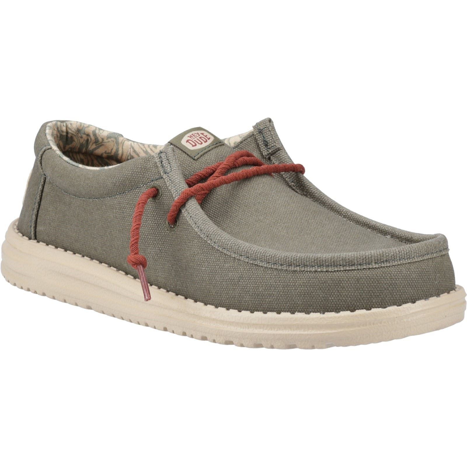 HEYDUDE Wally Waxed Stoff Herren Olivene Bootschuhe