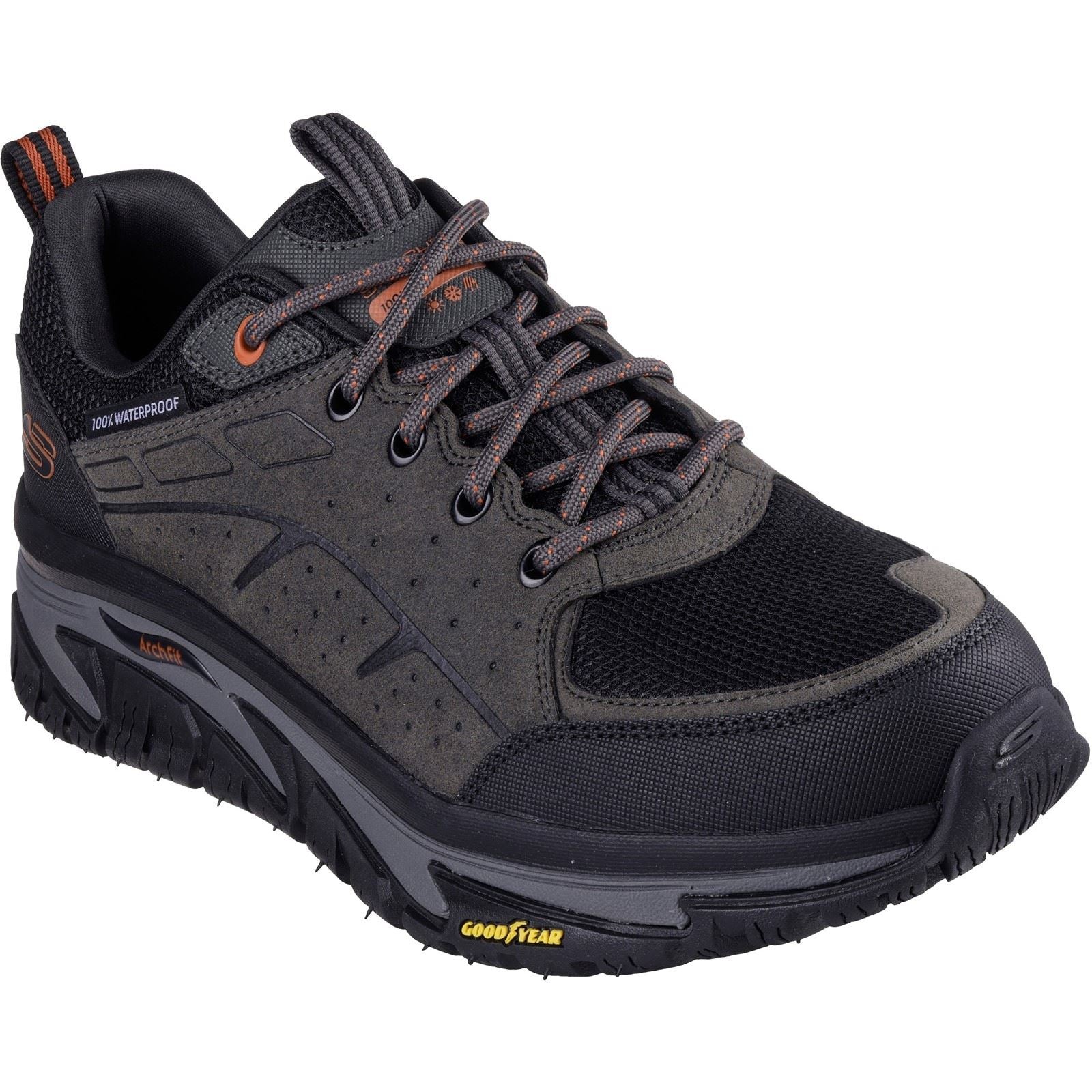 Skechers Arch Fit Road Walker Vernal Herren Wanderschuhe In Wildleder, Holzkohle/Schwarz
