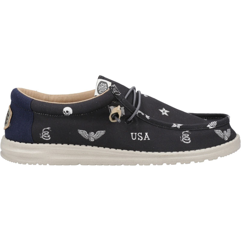 HEYDUDE Wally Stars n Skulls 100% Baumwolle Herren Bootsschuhe In Schwarz