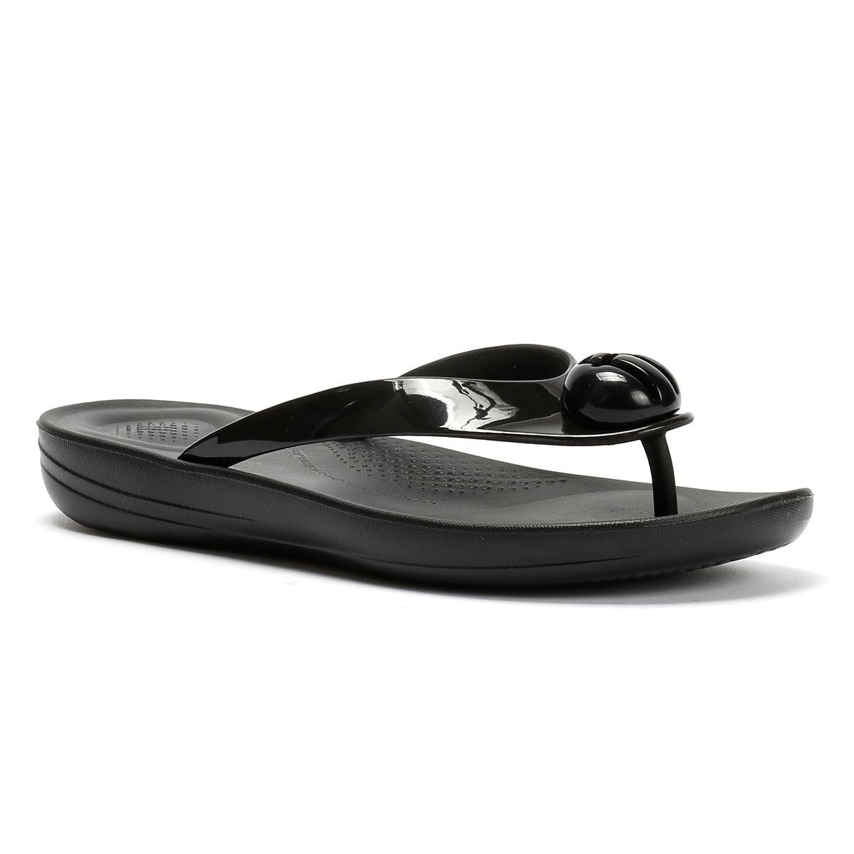 FitFlop Iqushion Glossy Button Frauen Schwarze Flip-Flops
