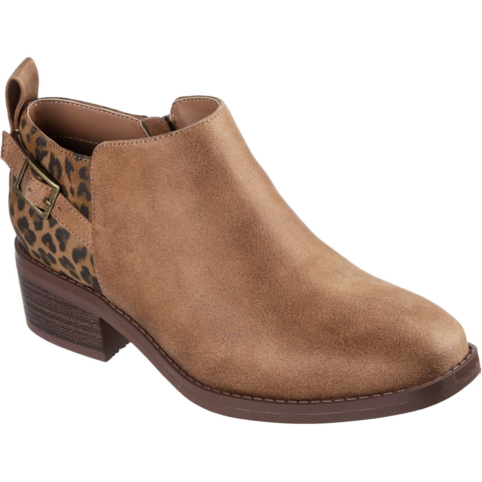 Skechers BOBS Wander Luxe Textil Damen Kastanienfarbene Absatz-Stiefeletten