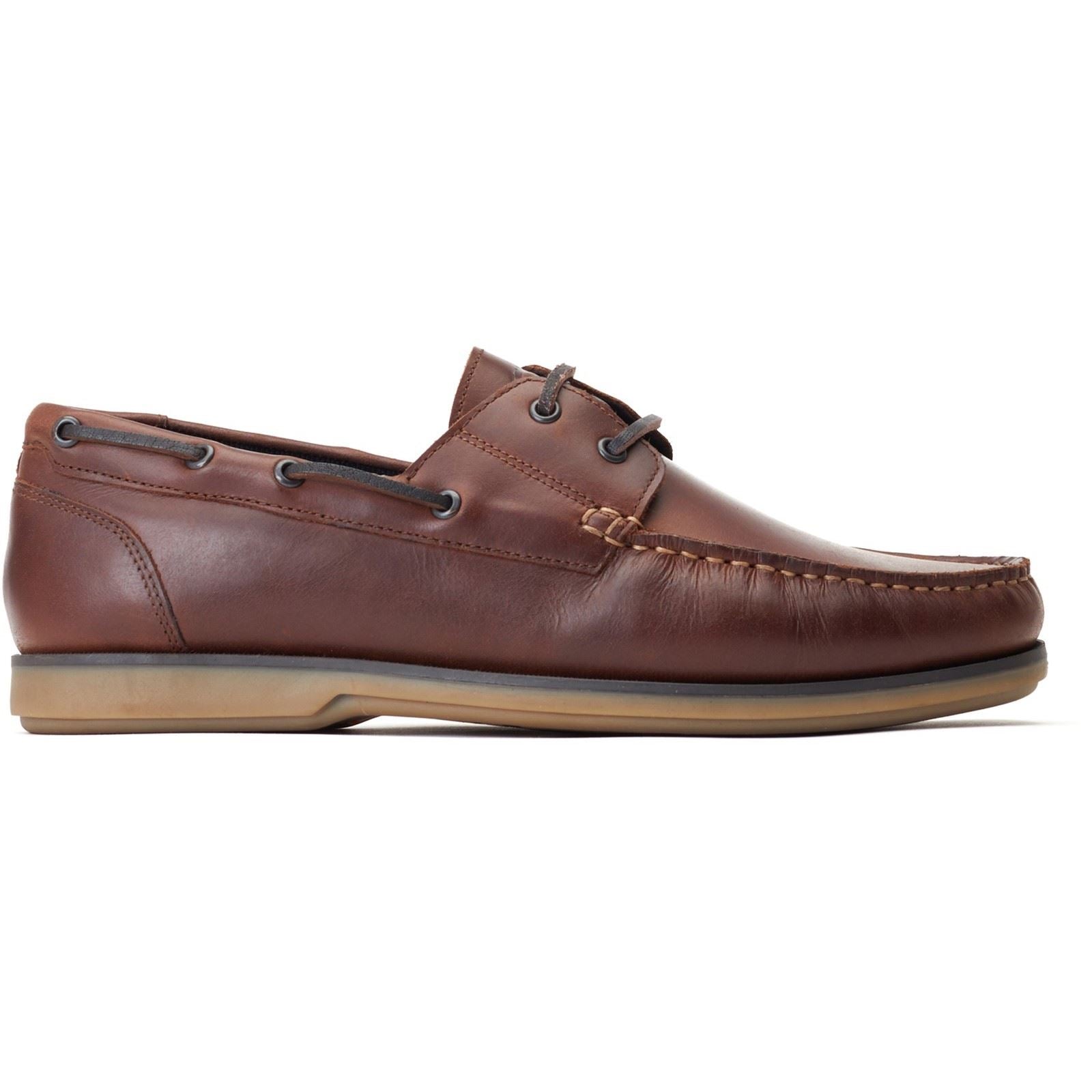 Base London Stern Herren Bootsschuhe Aus Verbrannt Braunem Leder
