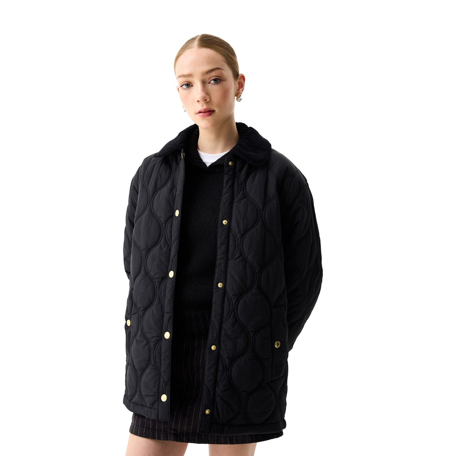 Hunter Witton Quilted Shacket Damen Schwarze Gesteppte Jacken