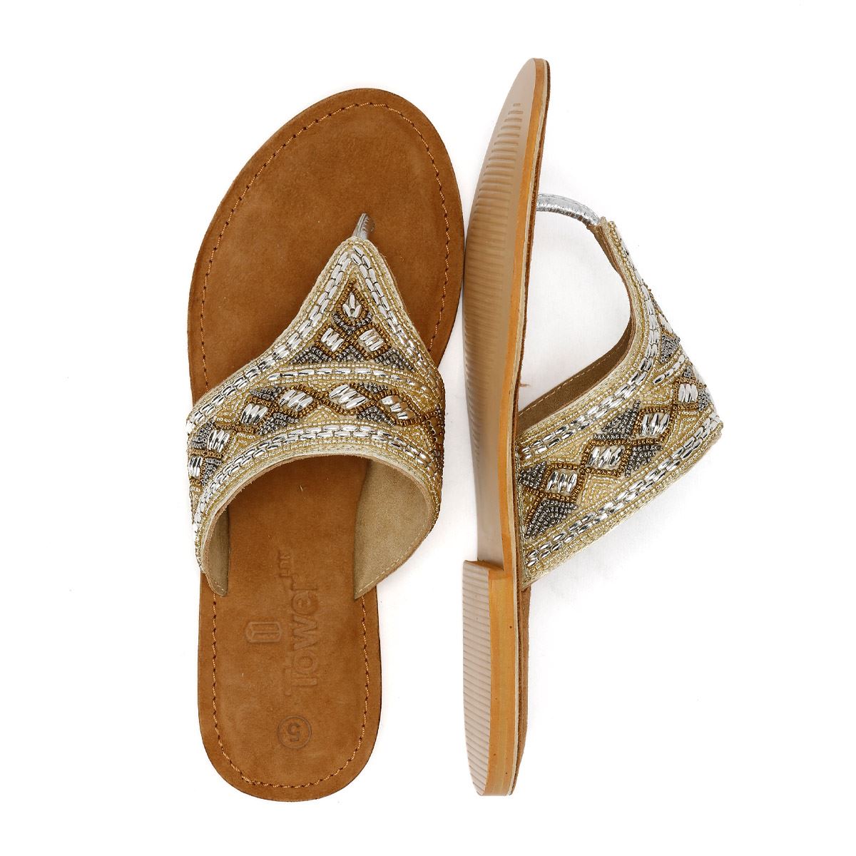 Tower London Wide Vamp Toepost Damen Gold Sandalen