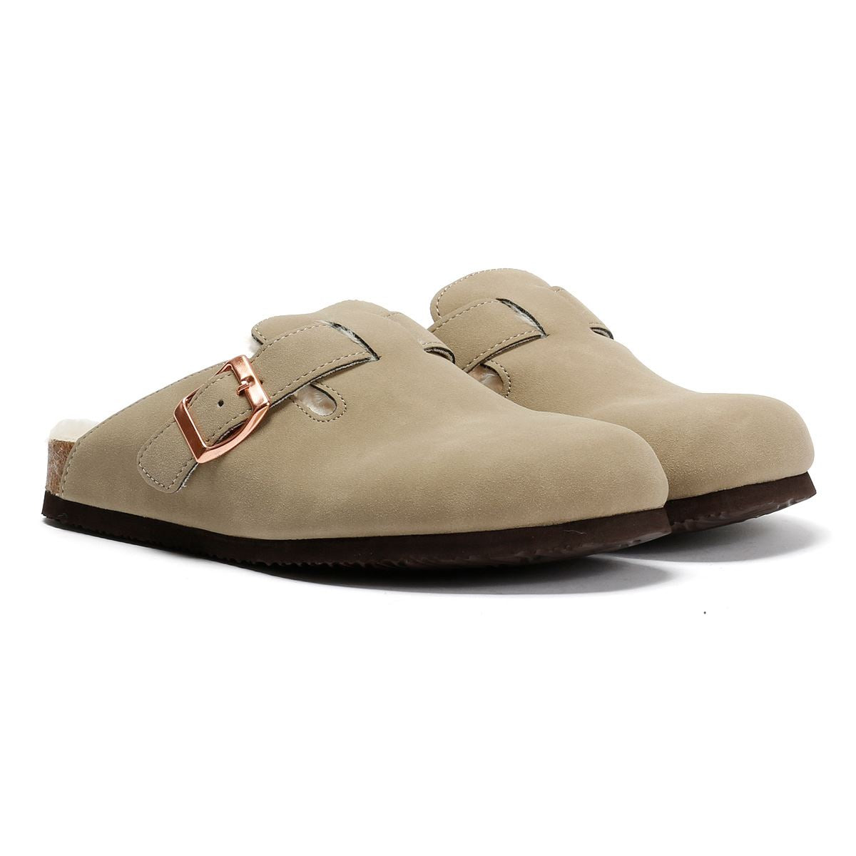 Penguin Poppy Fur Wildleder Damen Beigefarbene Pantoletten