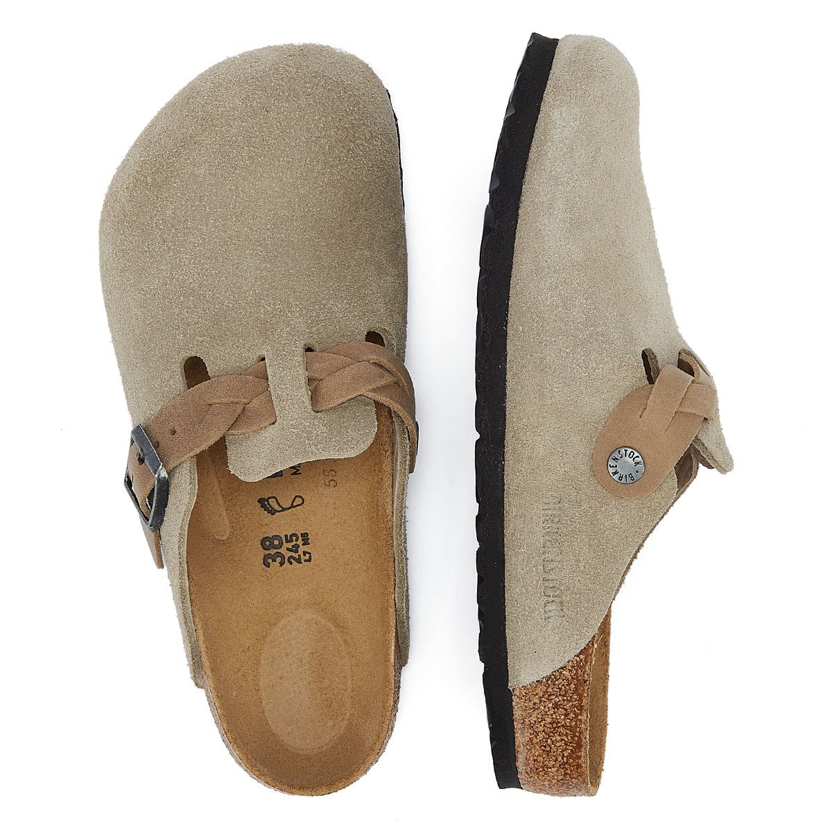 Birkenstock Boston Regulär Clogs Aus Taupefarbenem Wildleder