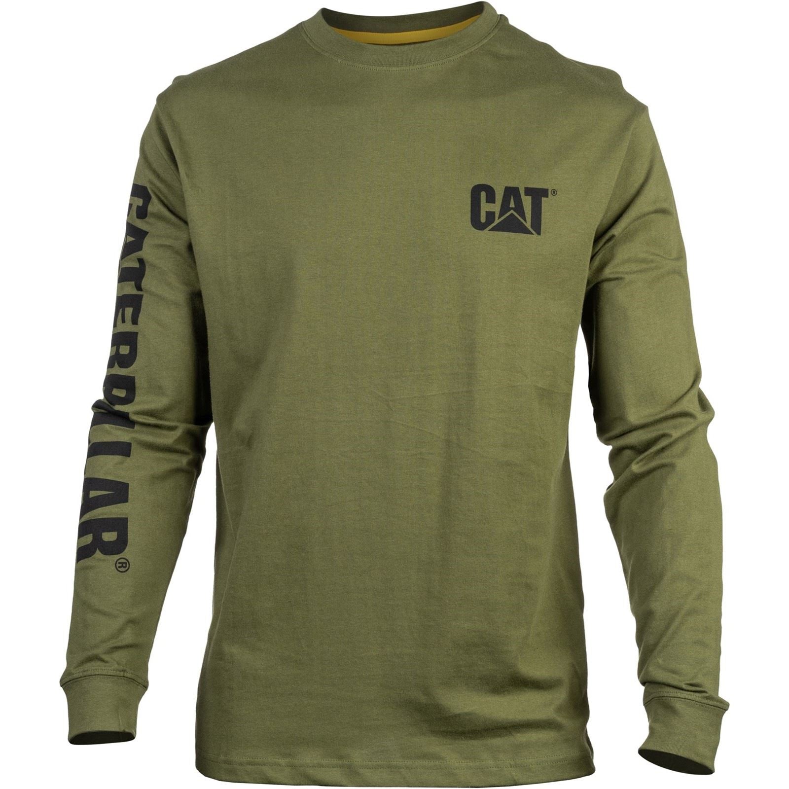 Caterpillar Trademark Banner Long Sleeve Baumwolle Herren Grünes T-Shirt