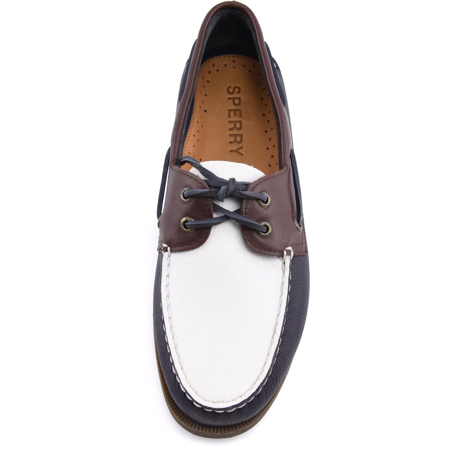 Sperry Authentic Original 2 Eye Herren Bootsschuhe Aus Leder In Marineblau/Weiß/Braun