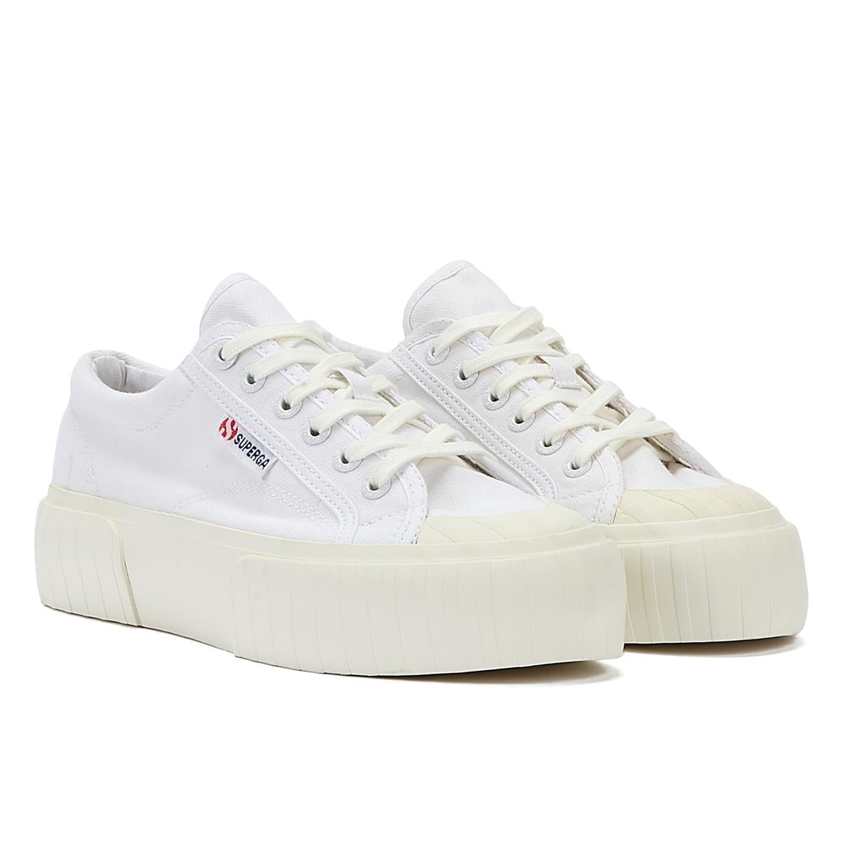 Superga 2631 Streifen-Plateau-Sneaker Für Damen In Weiß