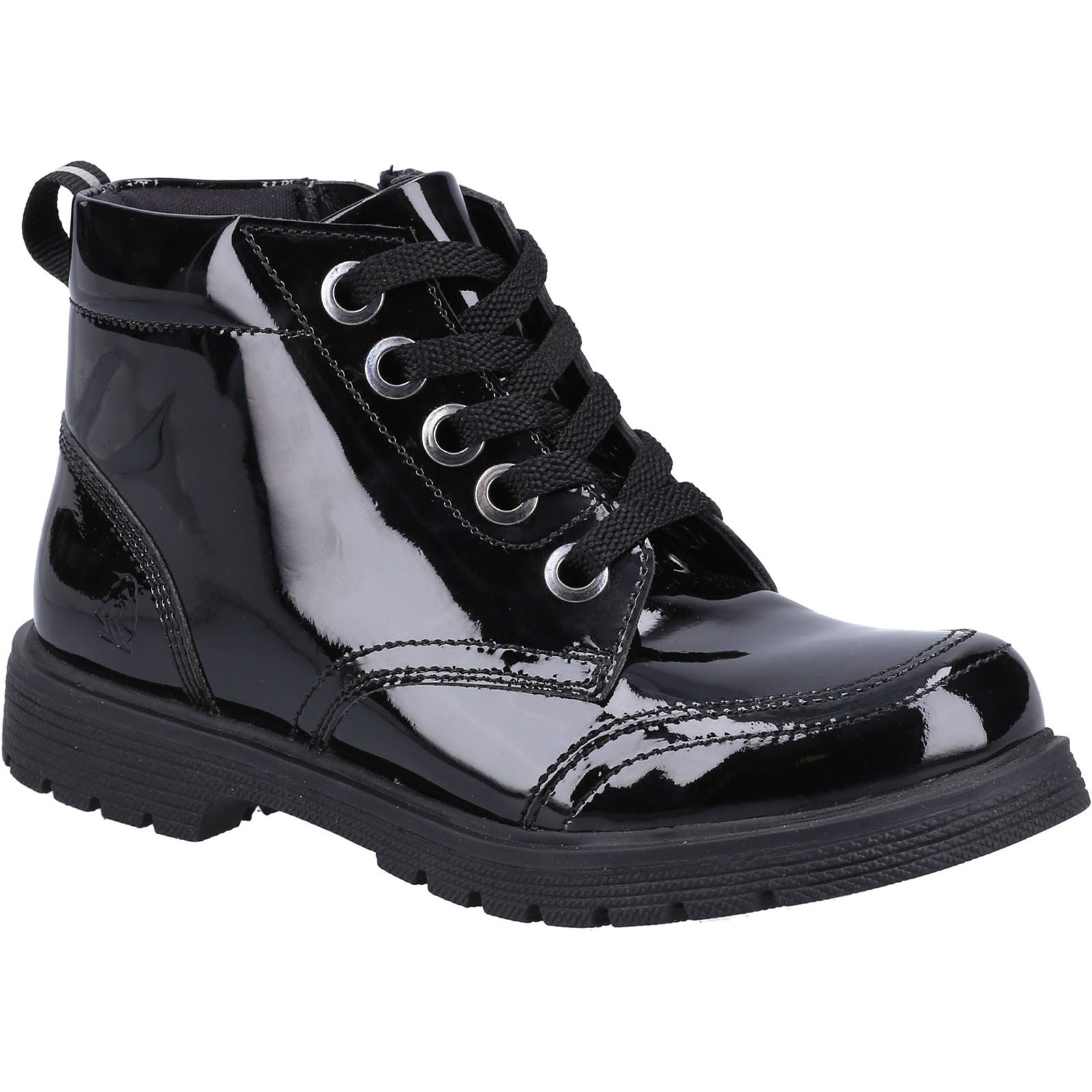 Hush Puppies Jolie Patent JNR Mädchen Schwarze Farbe Lederstiefel