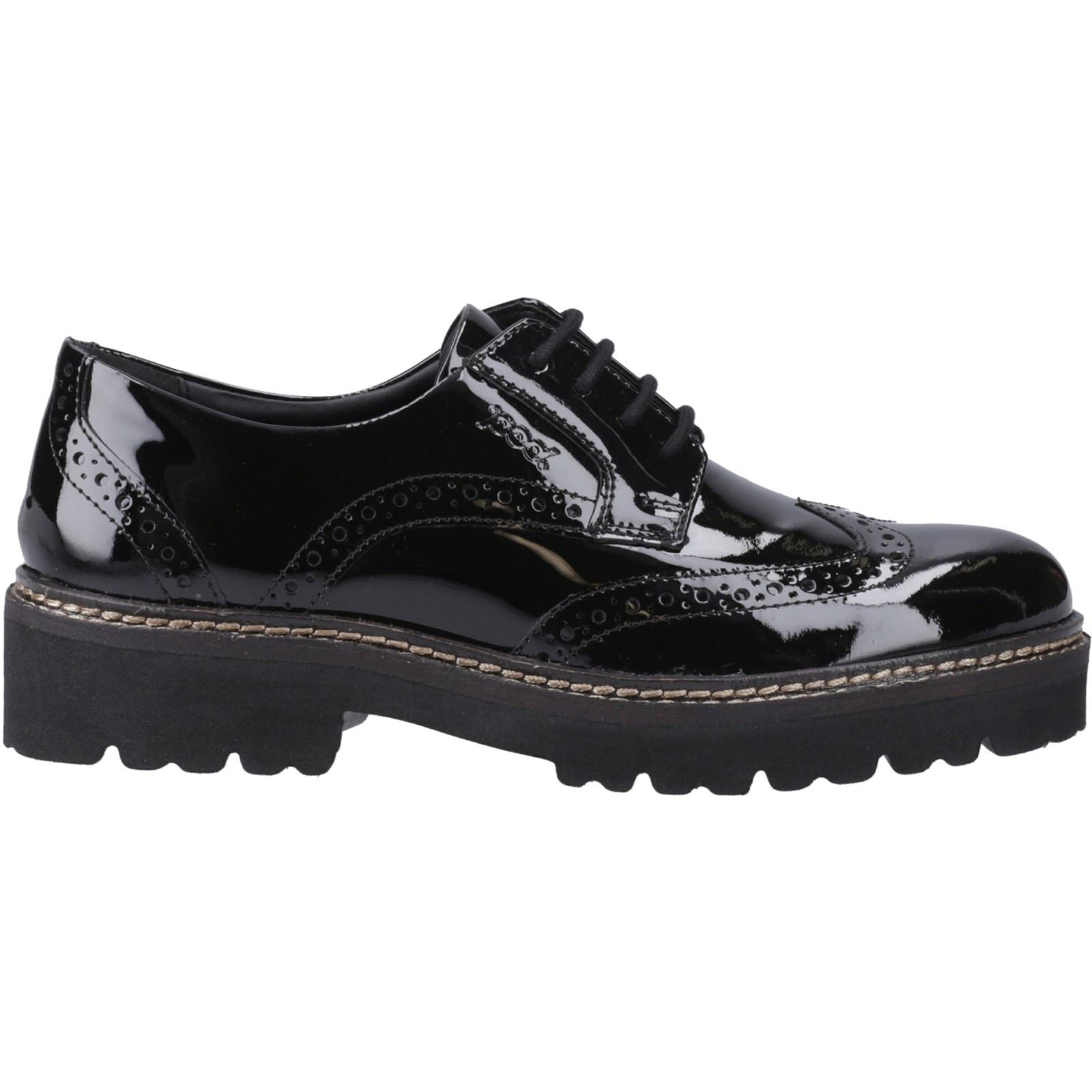 Pod Kortney Faux Leder Damen Schwarze Lack Brogues Schuhe